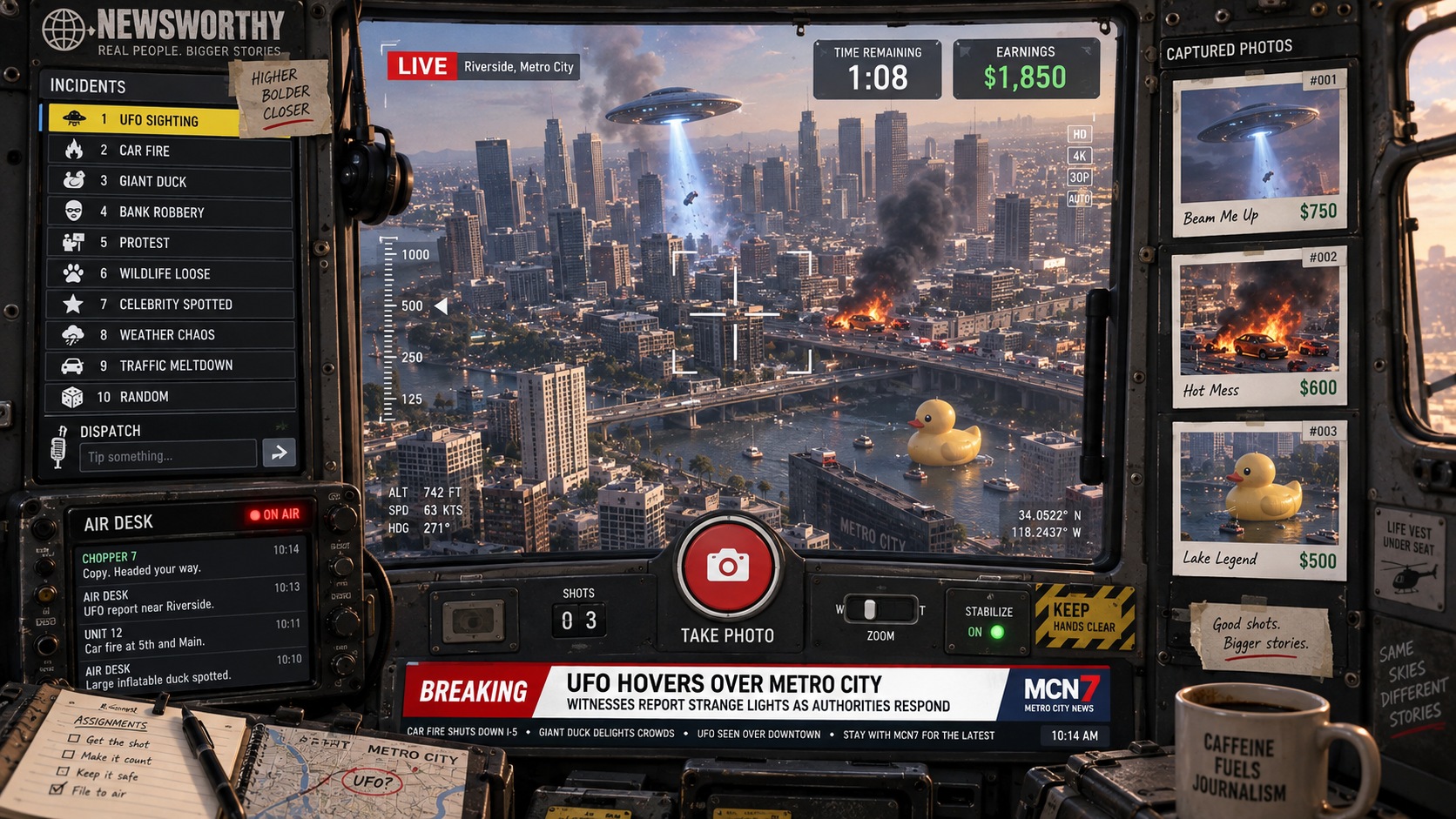 Generated helicopter-cockpit interface concept with a physical console around the camera feed